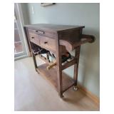 Rustic Wood Rolling Kitchen Work Cart