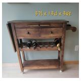 Rustic Wood Rolling Kitchen Work Cart