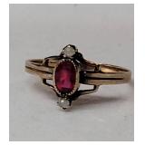 Delicate 10K Yellow Gold Garnet and Seed Pearl Ring ~ size 7,