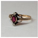 Delicate 10K Yellow Gold Garnet and Seed Pearl Ring ~ size 7,