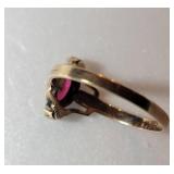Delicate 10K Yellow Gold Garnet and Seed Pearl Ring ~ size 7,