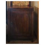 Rustic Wood Cabinet with Mirror and Cork Back Accent Panel