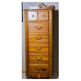 Stanley  Tall Wood Chest of Drawers with Brass Tone Pulls