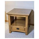 Mission Style Wood End Table with Drawer and Shelf - A