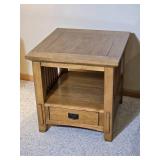Mission Style Wood End Table with Drawer and Shelf - A