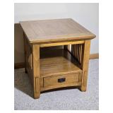 Mission Style Wood End Table with Drawer and Shelf - B