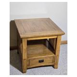 Mission Style Wood End Table with Drawer and Shelf - B
