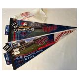 (2) Minnesota Twins Baseball Pennants and Tickets, 2009 Final Metrodome Series + Pin / Hanky, 2010 Target Field First Game + Tickets