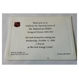Minnesota Wild Opening Game Invite Card