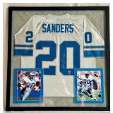 Barry Sanders Autographed Jersey w/ Beckett COA Custom Framed, Matted, Photos - 34'x35' - Detroit Lions Football
