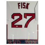 Carlton Fisk Autographed Jersey w/ JSA COA - Custom Framed and Matted 43.5'x35.5' Boston Red Sox Baseball