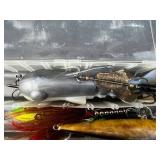 Assorted Fishing Lures in Clear Tackle Box - Crankbaits, Spoons & Bucktails
