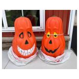 Two Large Jack-O-Lantern Halloween Props - Hollow Plastic Pumpkins for Outdoor Display
