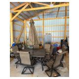 Outdoor Patio Dining Table Set with Umbrella and Six Chairs