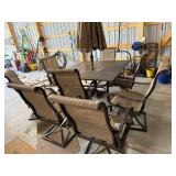Outdoor Patio Dining Table Set with Umbrella and Six Chairs