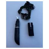 Buck 105 USA Fixed Blade Knife with Black Sheath - LED Headlamp Survival Set