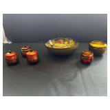 Berezka Khokhloma Style Russian Lacquered Wood Bowl & Lidded Jars Set