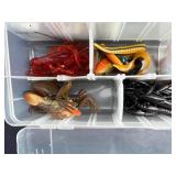 Assorted Lures in Clear Tackle Box & Daiichi Bleeding Bait Hooks