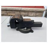 Vintage Cast Iron Bench Vise with Wooden Jaw Inserts
