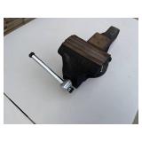Vintage Cast Iron Bench Vise with Wooden Jaw Inserts