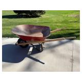 Wood-Handled Wheelbarrow with Steel Tub - Single-Wheel Yard Tool