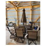 Outdoor Patio Dining Table Set with Umbrella and Six Chairs