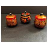 Berezka Khokhloma Style Russian Lacquered Wood Bowl & Lidded Jars Set
