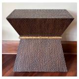 Mid-Century Style Woven Wood Accent Table with Gold Band Trim