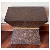 Mid-Century Style Woven Wood Accent Table with Gold Band Trim