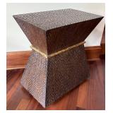 Mid-Century Style Woven Wood Accent Table with Gold Band Trim