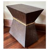 Mid-Century Style Woven Wood Accent Table with Gold Band Trim