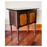 LR - Vintage Wooden Cabinet with Double Doors and Turned Legs