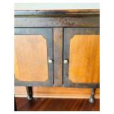LR - Vintage Wooden Cabinet with Double Doors and Turned Legs