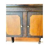 LR - Vintage Wooden Cabinet with Double Doors and Turned Legs