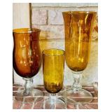 LR - Set of 3 Amber Glass Pedestal Vases