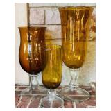 LR - Set of 3 Amber Glass Pedestal Vases