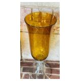 LR - Set of 3 Amber Glass Pedestal Vases