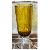 LR - Set of 3 Amber Glass Pedestal Vases