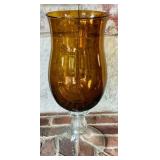 LR - Set of 3 Amber Glass Pedestal Vases