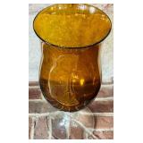 LR - Set of 3 Amber Glass Pedestal Vases