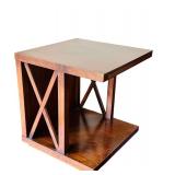 LR - Square Wood End Table with Geometric Accents