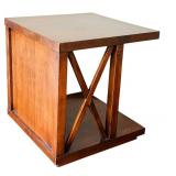 LR - Square Wood End Table with Geometric Accents