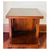 LR - Square Wood End Table with Geometric Accents