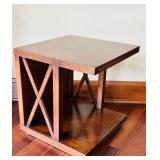 LR - Square Wood End Table with Geometric Accents