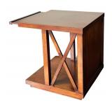 LR - Square Wood End Table with Geometric Accents