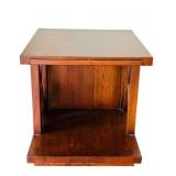 LR - Square Wood End Table with Geometric Accents