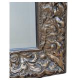 UL - Gold Painted Wood Wall Mirror, Ornate Carved Frame