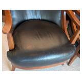 UL - Thomasville Wood and Black Leather Armchairs (Pair)