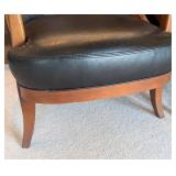 UL - Thomasville Wood and Black Leather Armchairs (Pair)