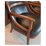 UL - Thomasville Wood and Black Leather Armchairs (Pair)